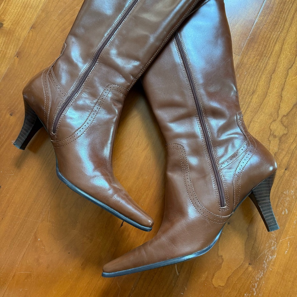 Brown Leather Pointed Toed Women's Boots